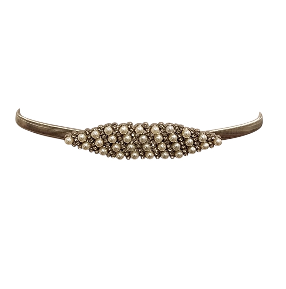 Y2K coil skinny belt silver and pearls vintage belt
